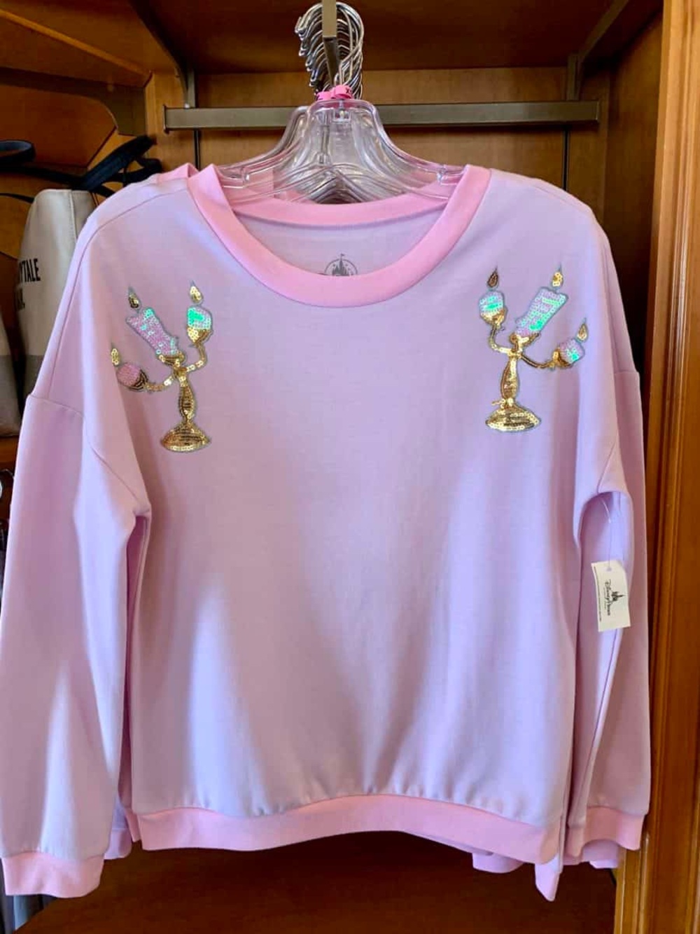 Disney Parks Beauty and the Beast Lumiere Sequined Pink Sweatshirt XL